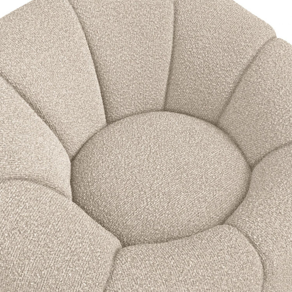 Retro Curved Buff Boucle Upholstered Swivel Accent Chair