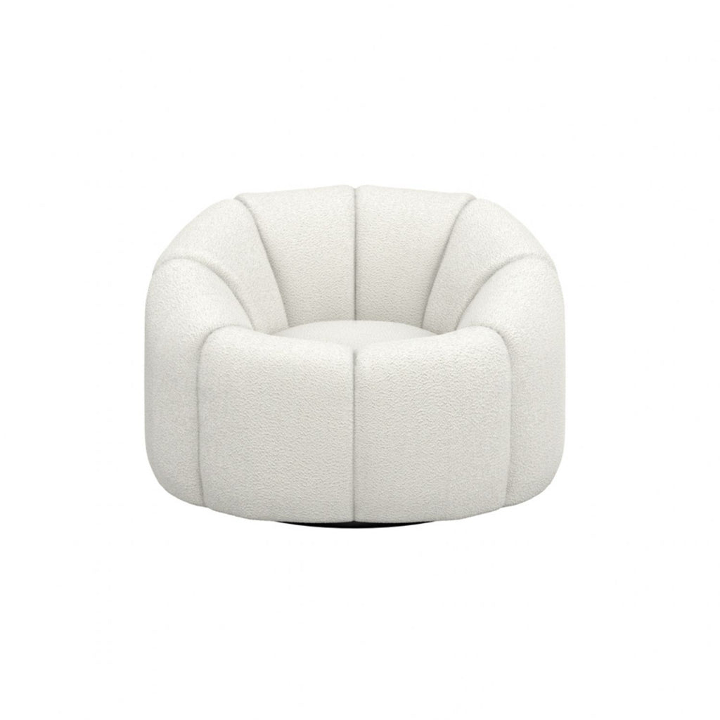 Retro Curved Ivory Boucle Upholstered Swivel Accent Chair