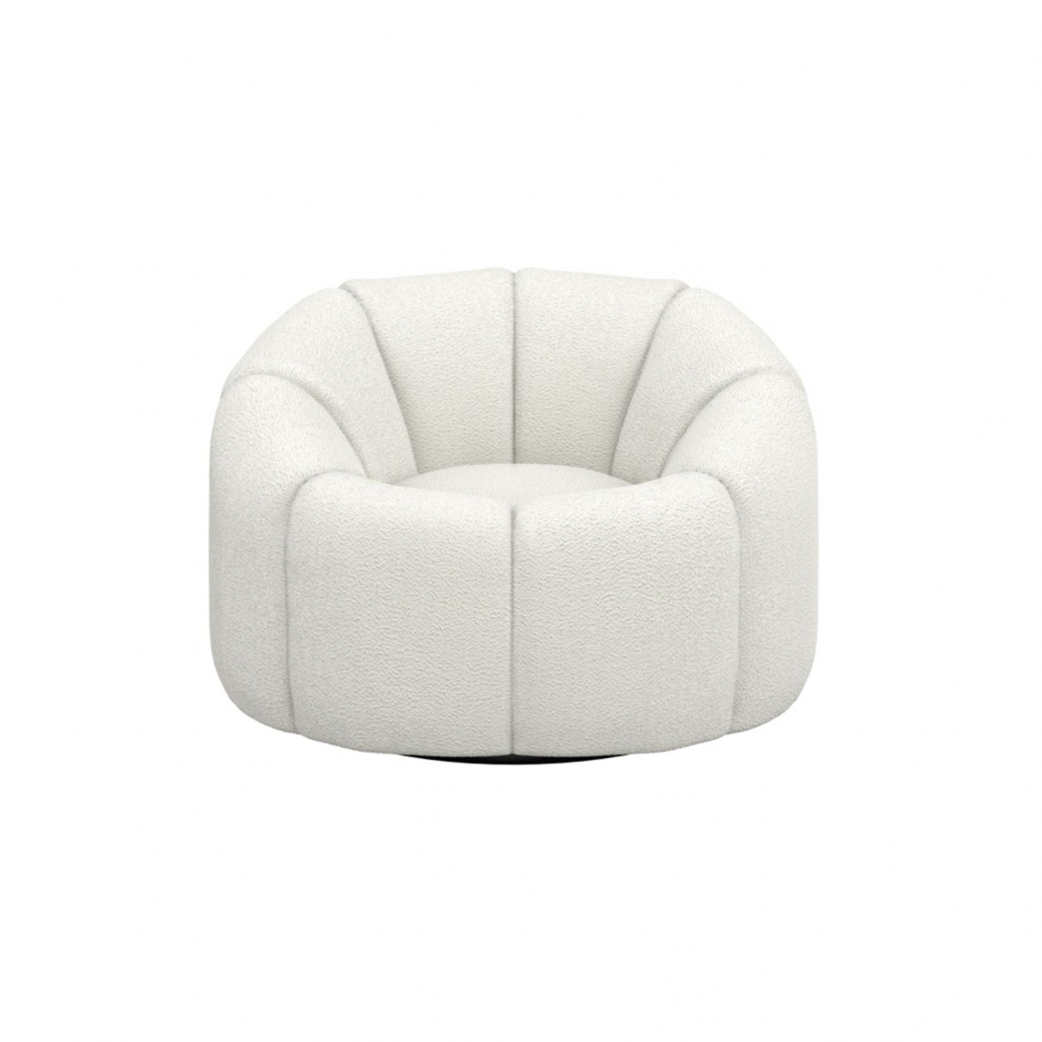 Retro Curved Ivory Boucle Upholstered Swivel Accent Chair