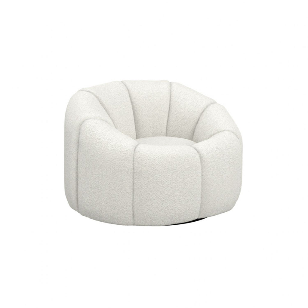 Retro Curved Ivory Boucle Upholstered Swivel Accent Chair