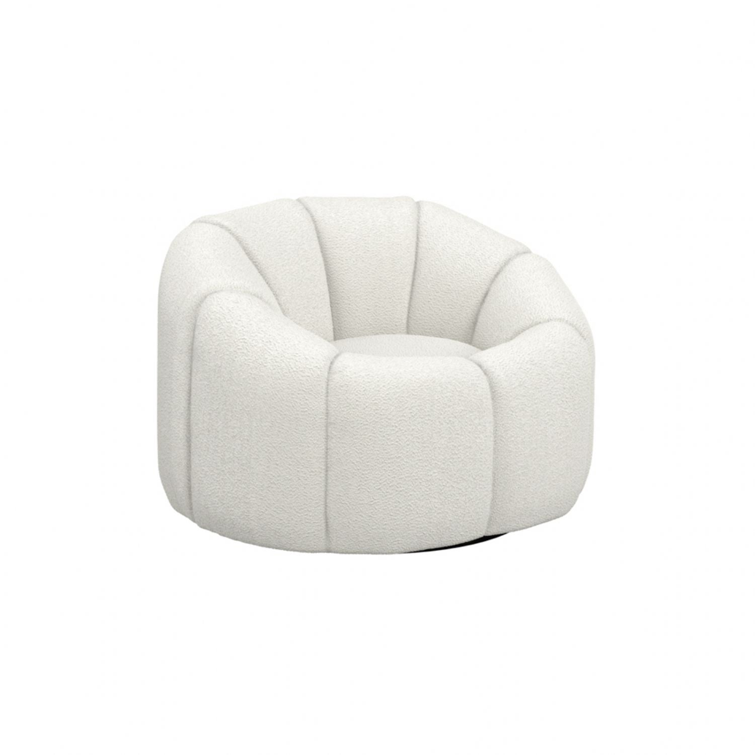 Retro Curved Ivory Boucle Upholstered Swivel Accent Chair