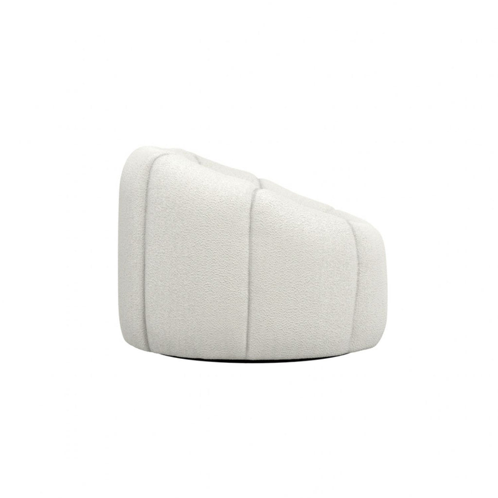 Retro Curved Ivory Boucle Upholstered Swivel Accent Chair