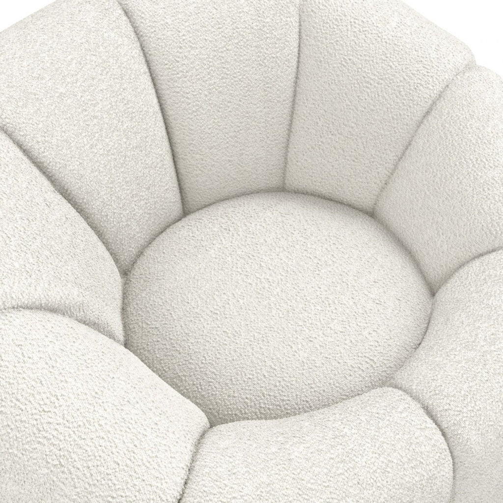 Retro Curved Ivory Boucle Upholstered Swivel Accent Chair