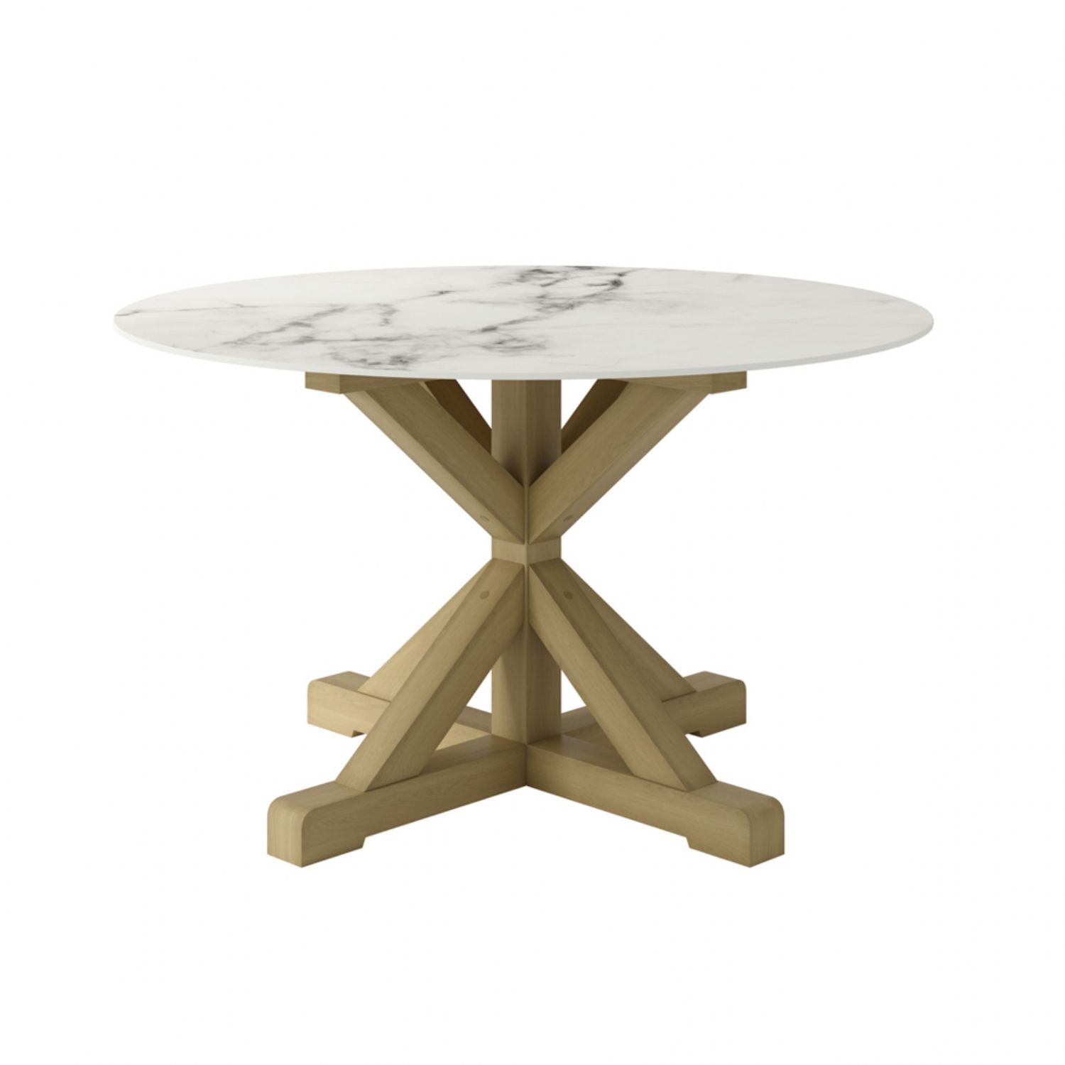 Round Marble Effect Stone Top Dining Table with Latte Legs