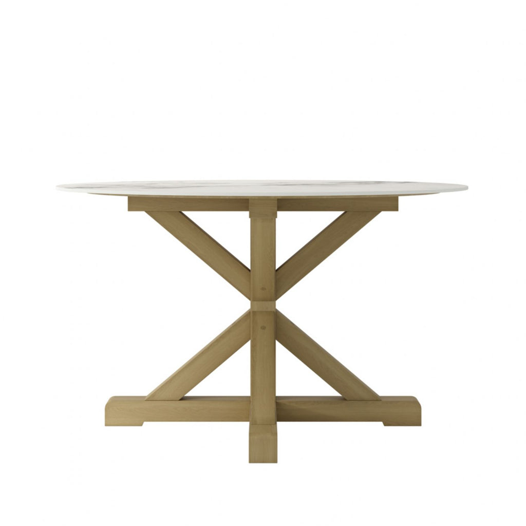 Round Marble Effect Stone Top Dining Table with Latte Legs