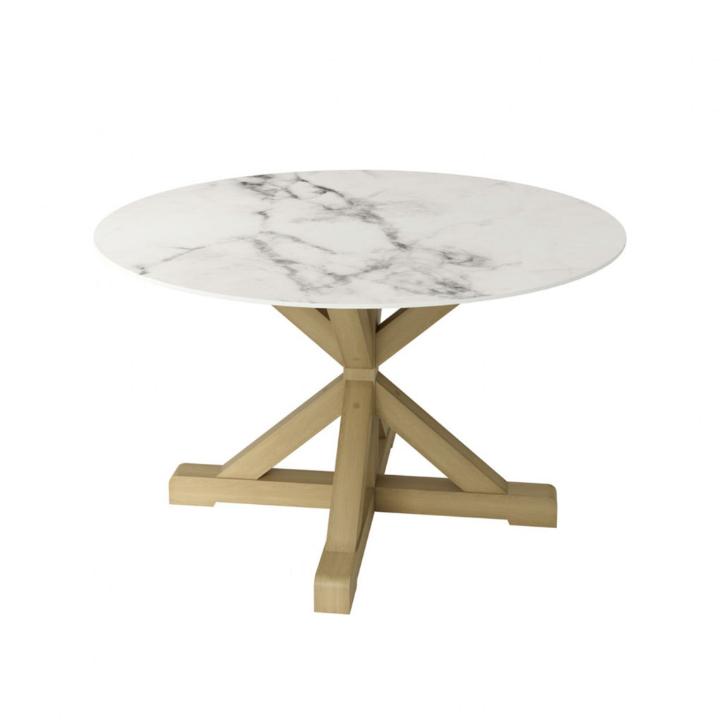 Round Marble Effect Stone Top Dining Table with Latte Legs