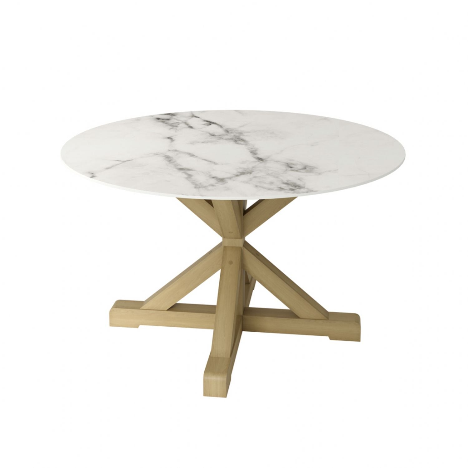 Round Marble Effect Stone Top Dining Table with Latte Legs