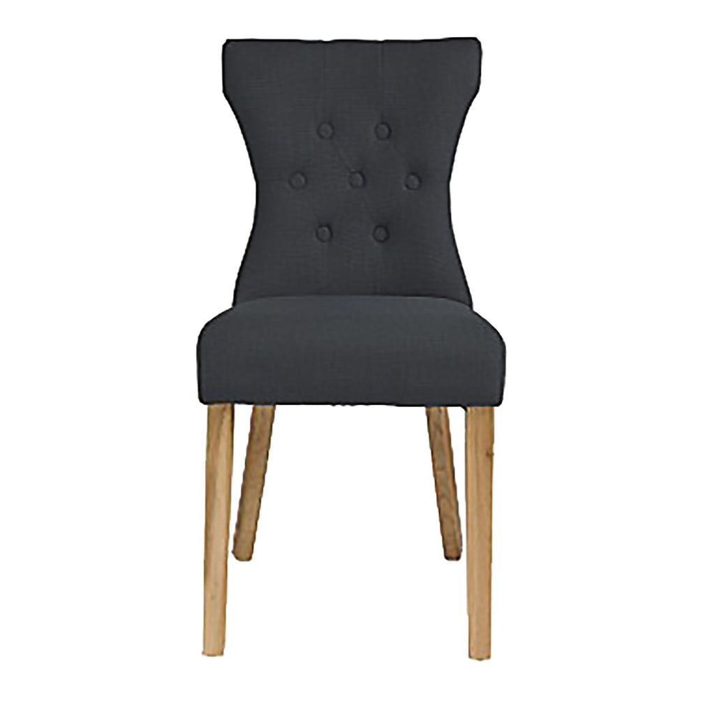 Grey Linen Upholstered Dining Chair with Oak Wood Legs