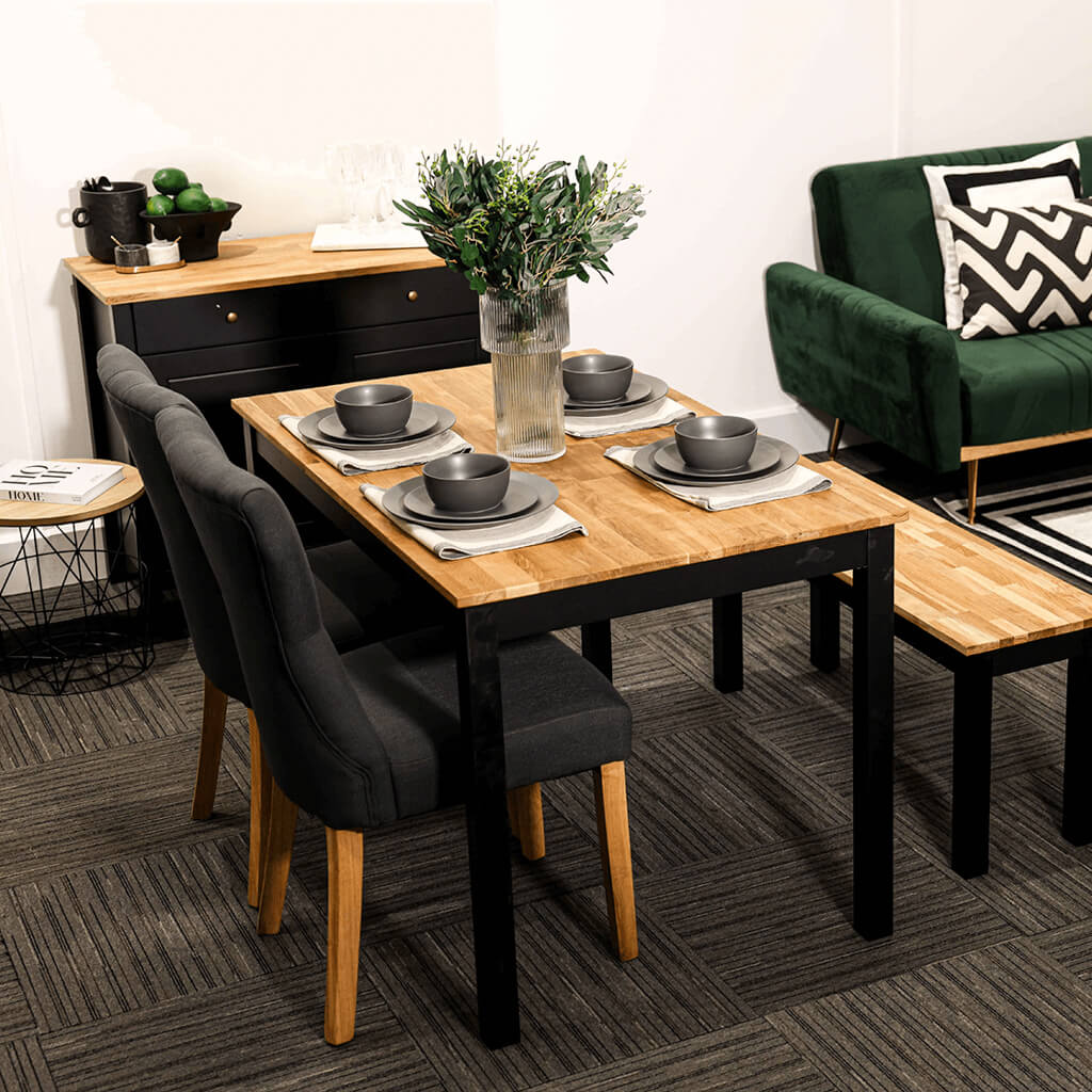 Grey Linen Upholstered Dining Chair with Oak Wood Legs