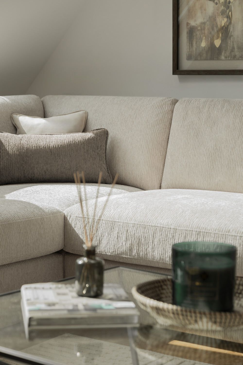 Beige Fabric Large Corner Sofa Group