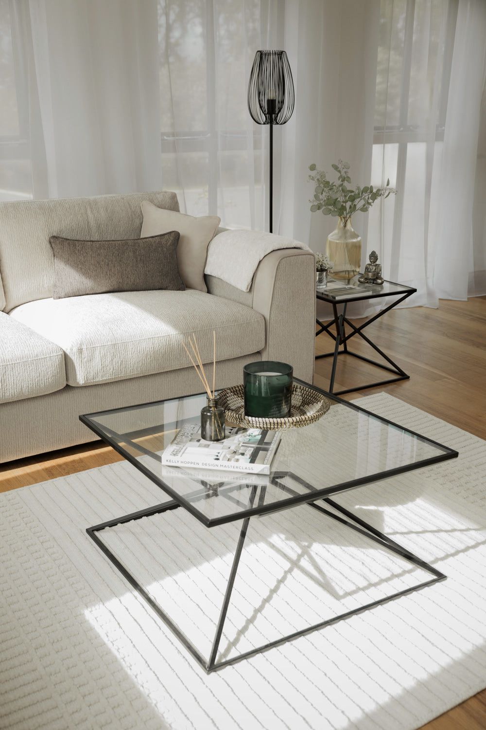 Beige Fabric Large Corner Sofa Group