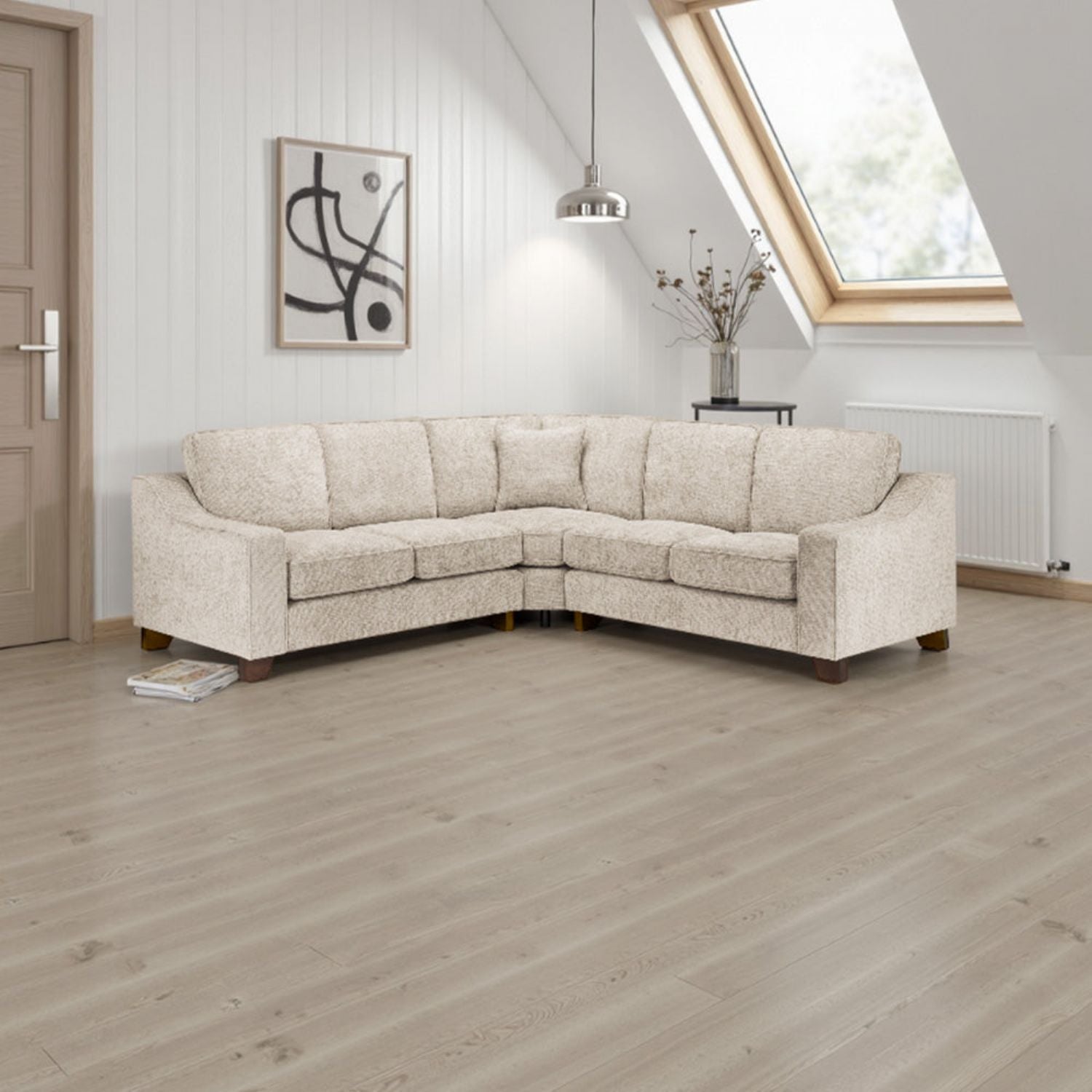 Stone Woven Fabric Large Corner Group Sofa