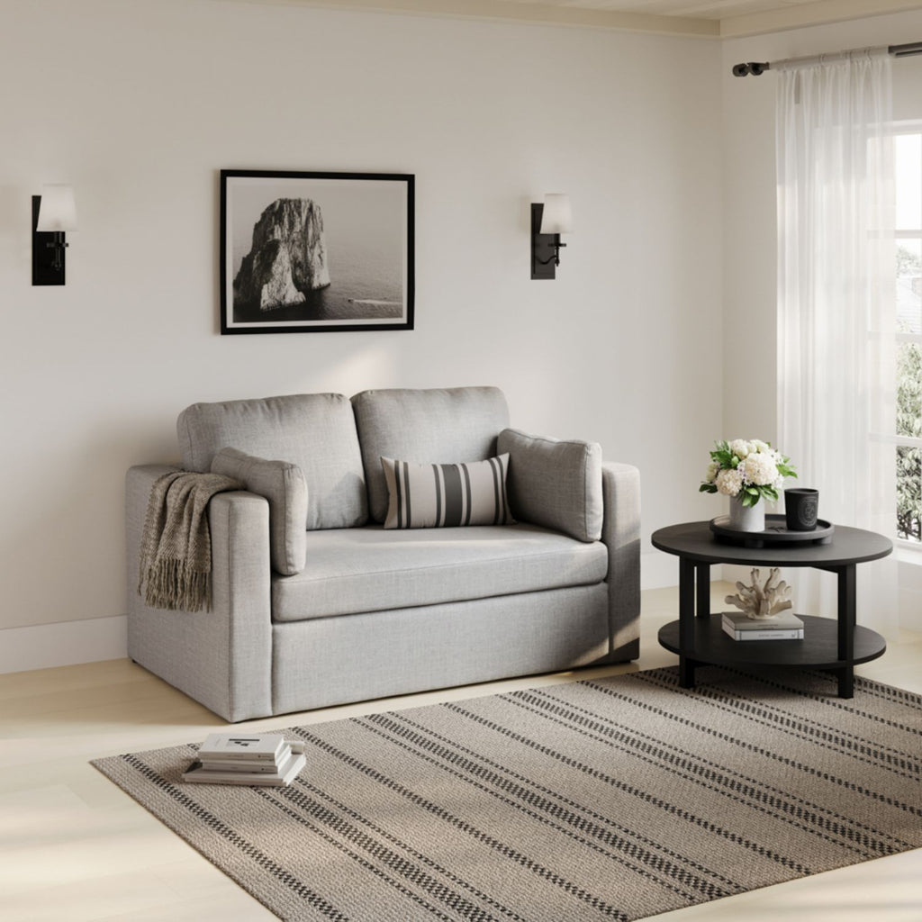 Light Grey Linen Fabric Upholstered 2 Seater Sofa
