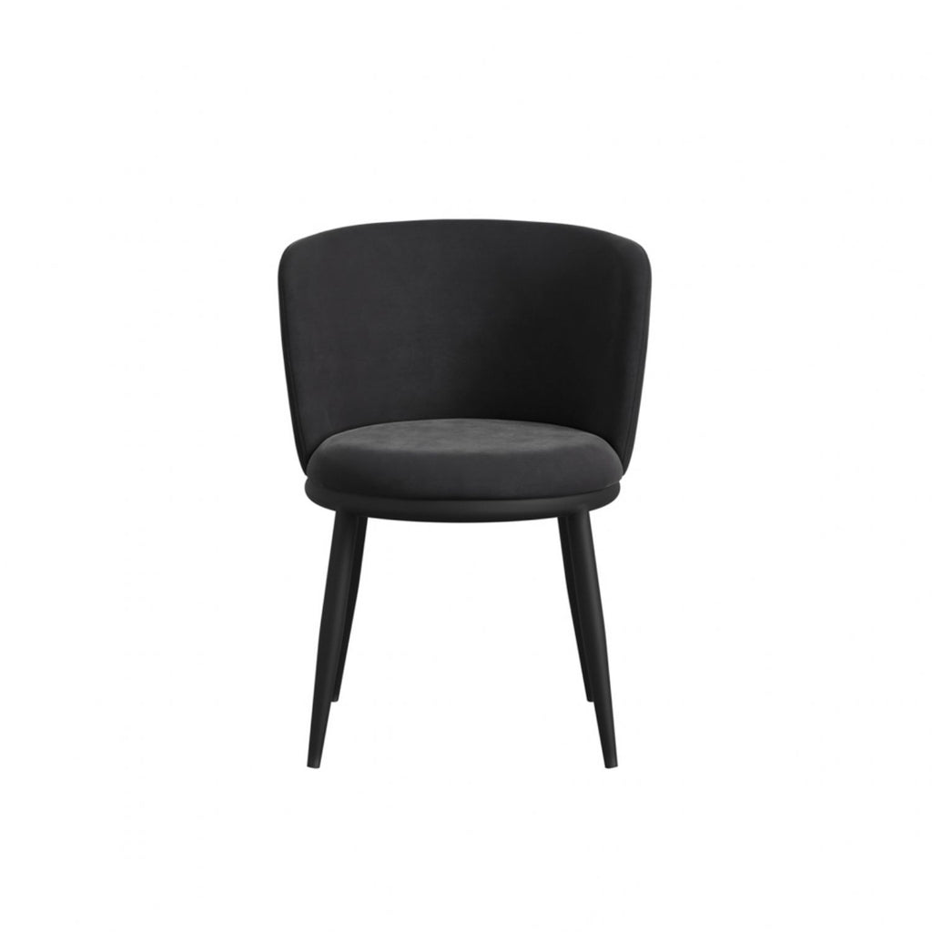 Modern Black Boucle Upholstered Dining Chair with Metal Legs