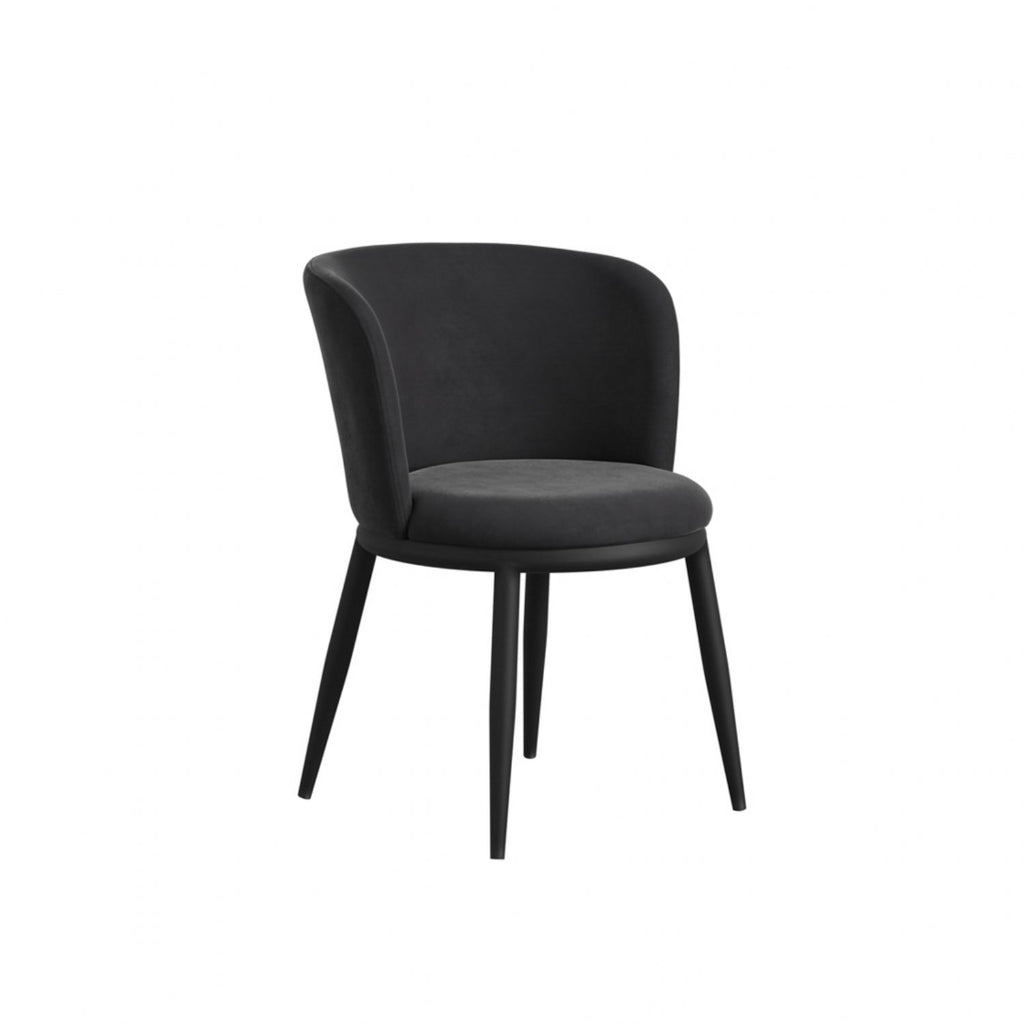 Modern Black Boucle Upholstered Dining Chair with Metal Legs