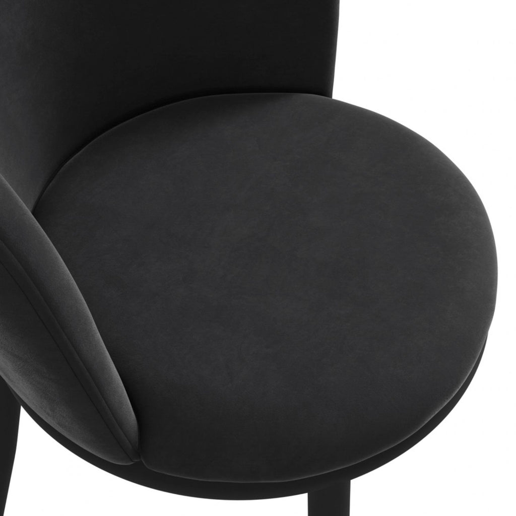 Modern Black Boucle Upholstered Dining Chair with Metal Legs
