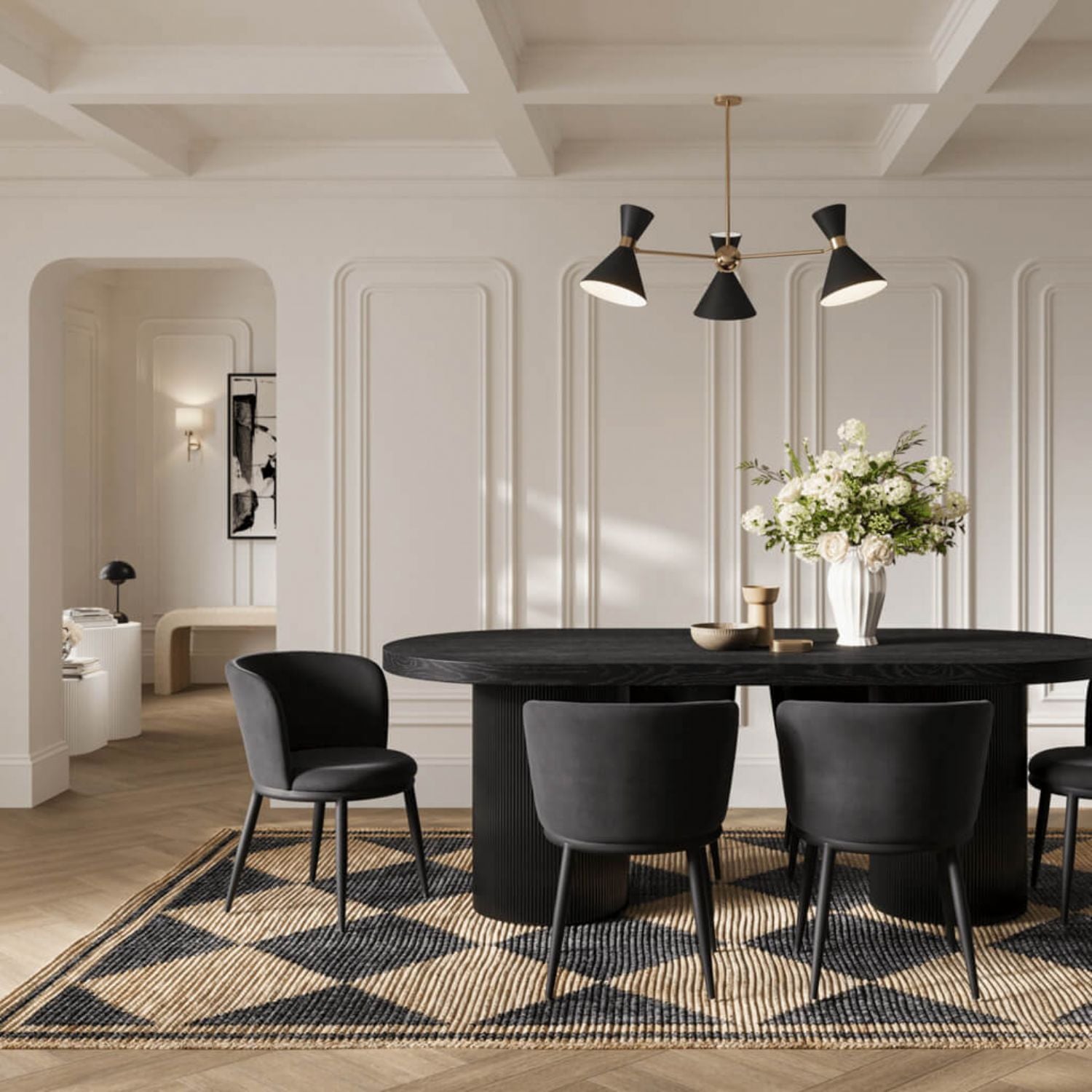 Modern Black Boucle Upholstered Dining Chair with Metal Legs