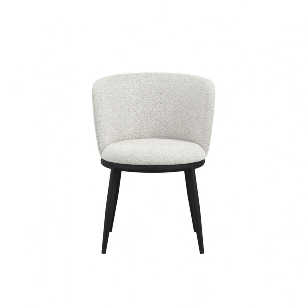 Ivory Textured Fabric Dining Chair with Black Metal Legs