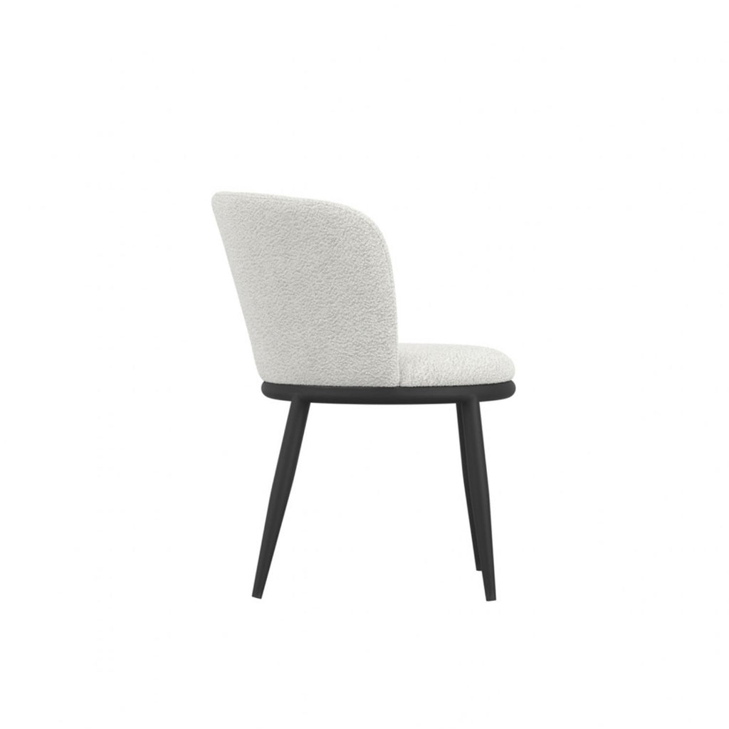 Ivory Textured Fabric Dining Chair with Black Metal Legs