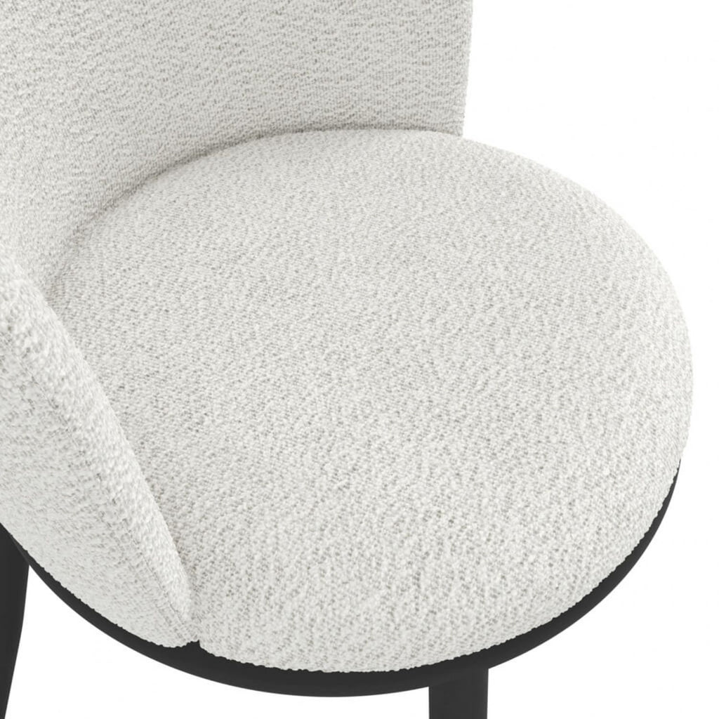 Ivory Textured Fabric Dining Chair with Black Metal Legs