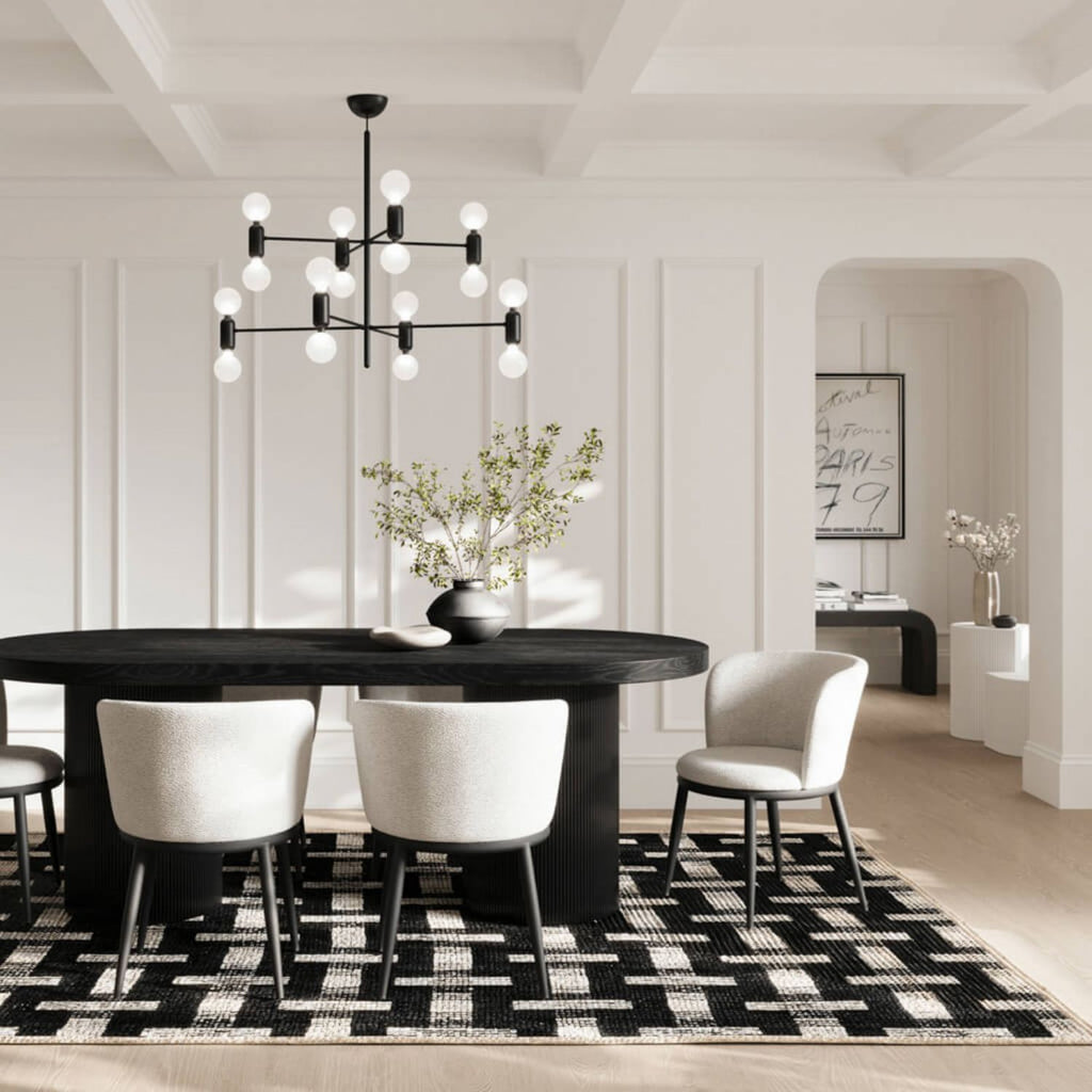 Ivory Textured Fabric Dining Chair with Black Metal Legs