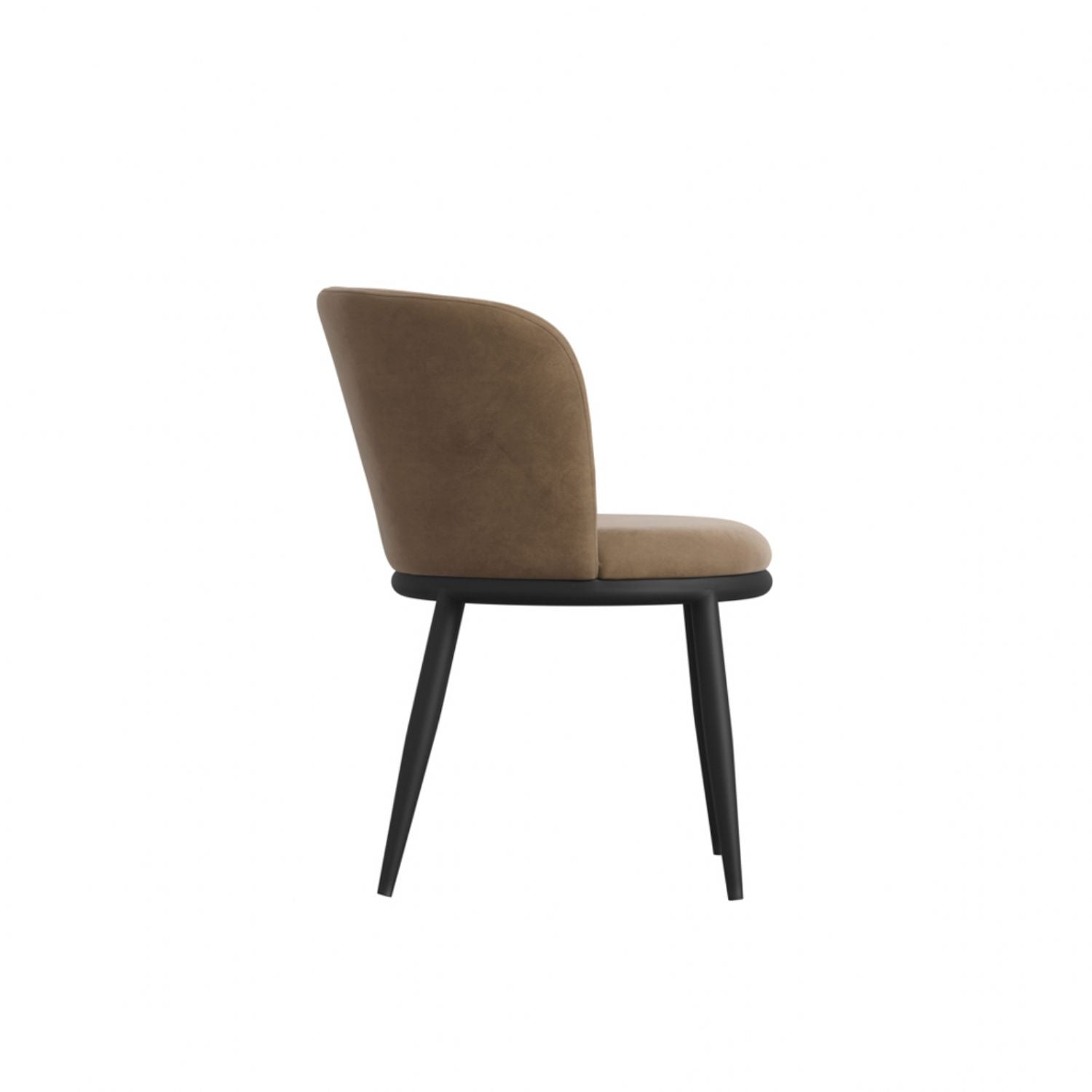 Modern Tan Boucle Upholstered Dining Chair with Black Metal Legs