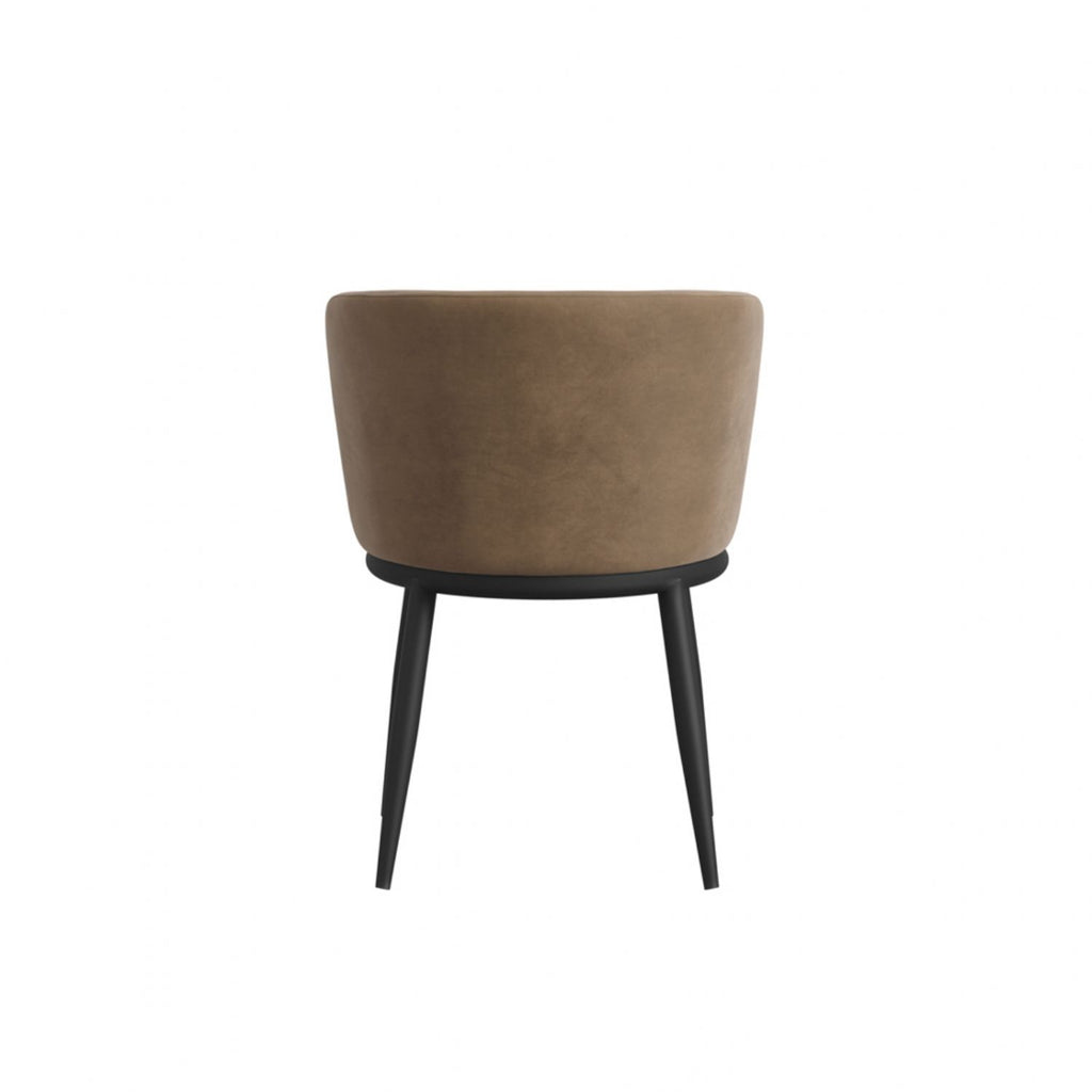Modern Tan Boucle Upholstered Dining Chair with Black Metal Legs