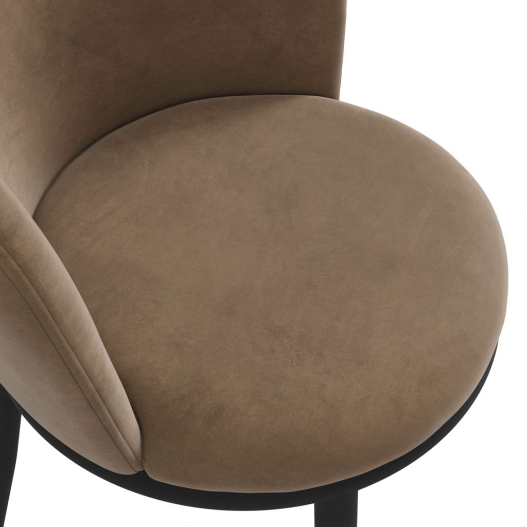 Modern Tan Boucle Upholstered Dining Chair with Black Metal Legs