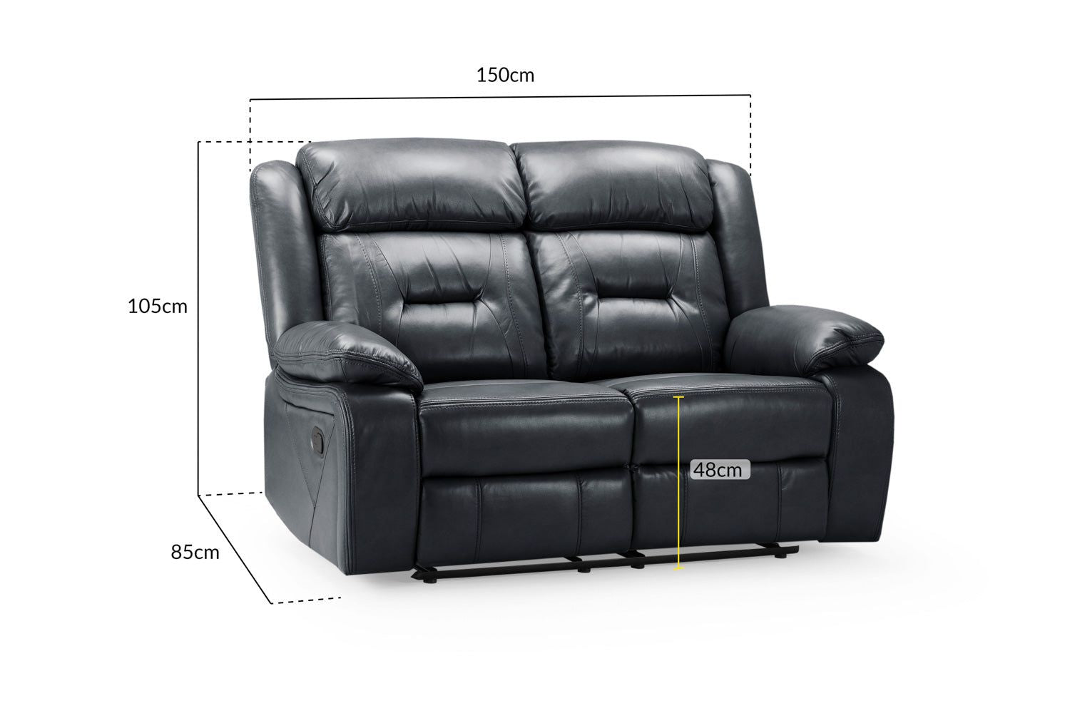 Black Leather Effect 2 Seater Manual Recliner Sofa