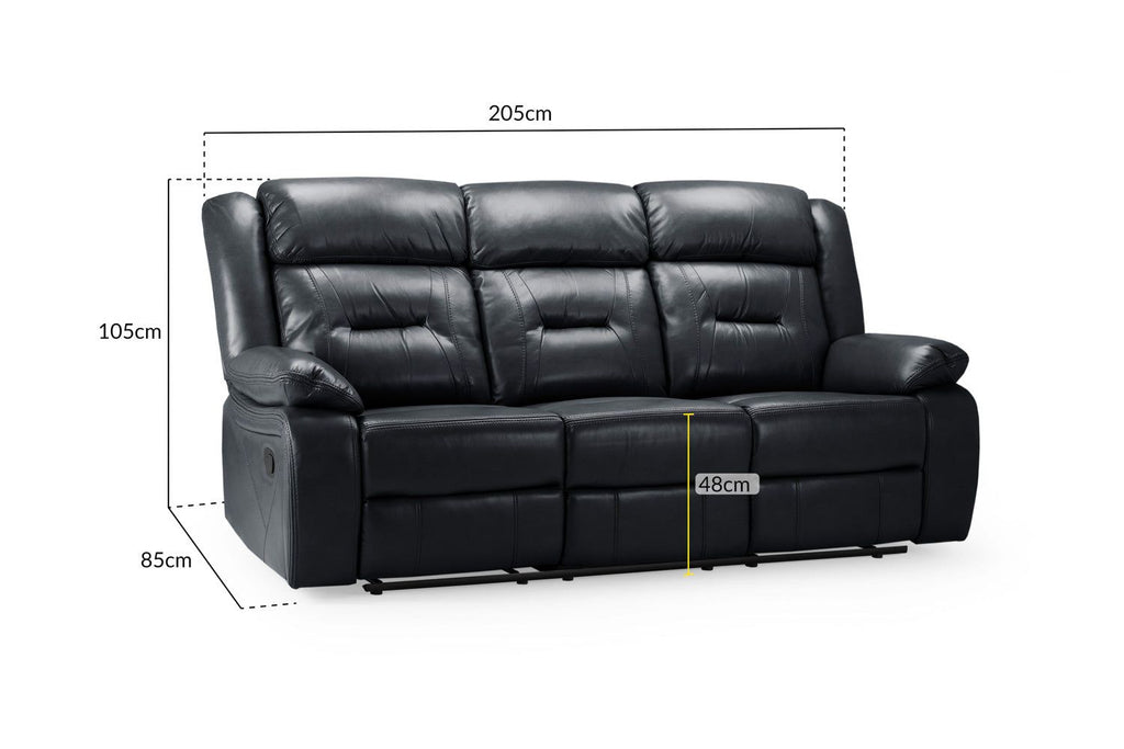 Black Leather Effect 3 Seater Manual Recliner Sofa