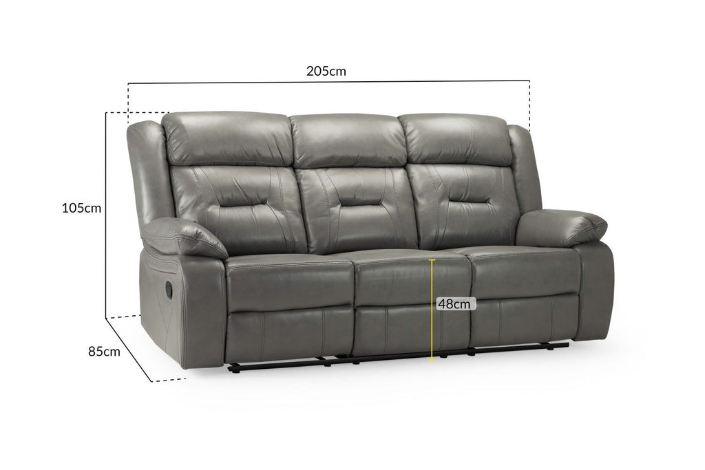 Grey Leather Effect 3 Seater Manual Recliner Sofa