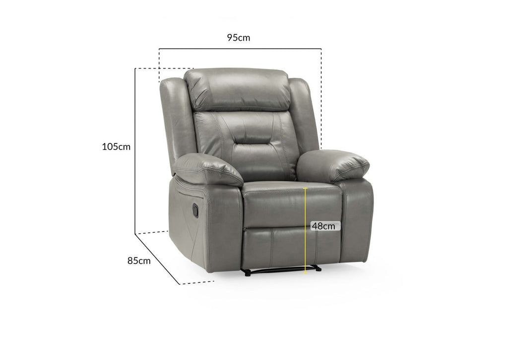 Grey Leather Effect Manual Recliner Armchair