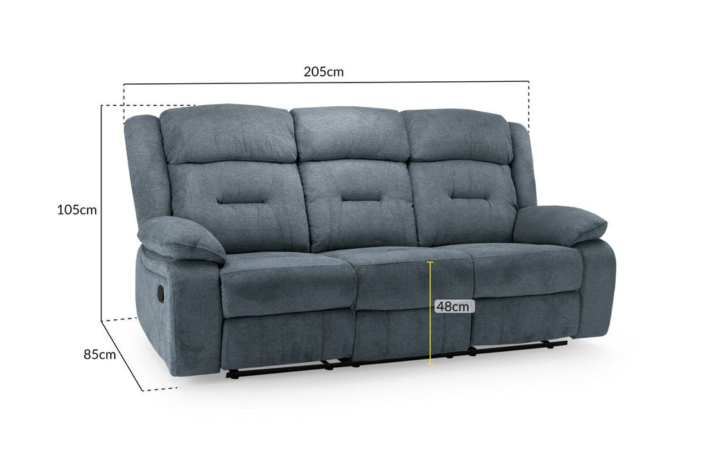Grey Fabric 3 Seater Manual Recliner Sofa