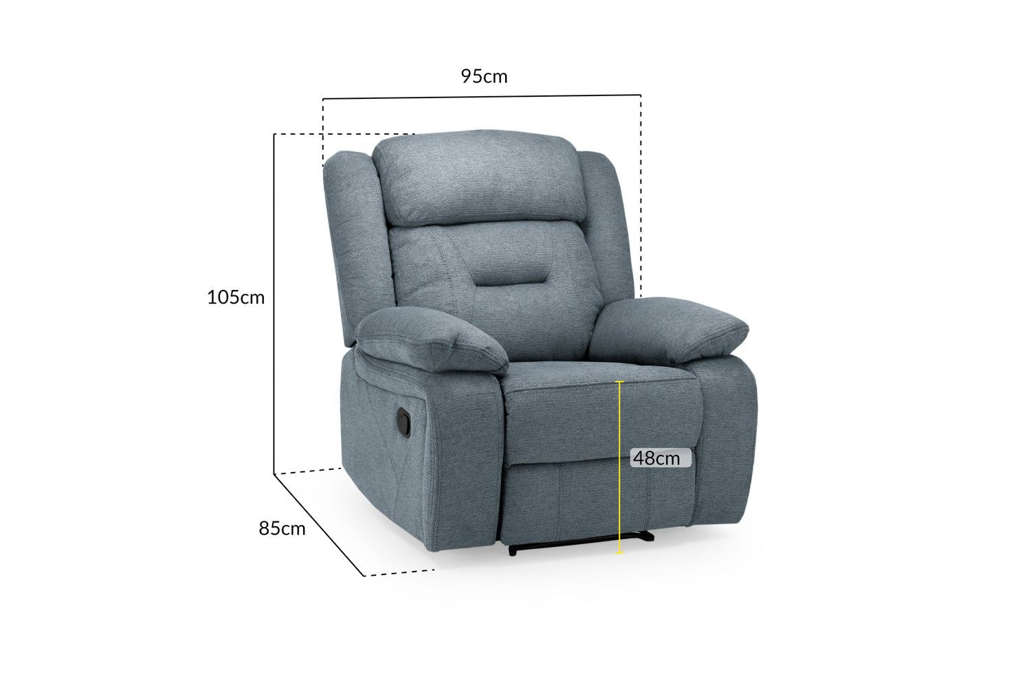 Grey Fabric Manual Recliner Armchair with Padded Arms