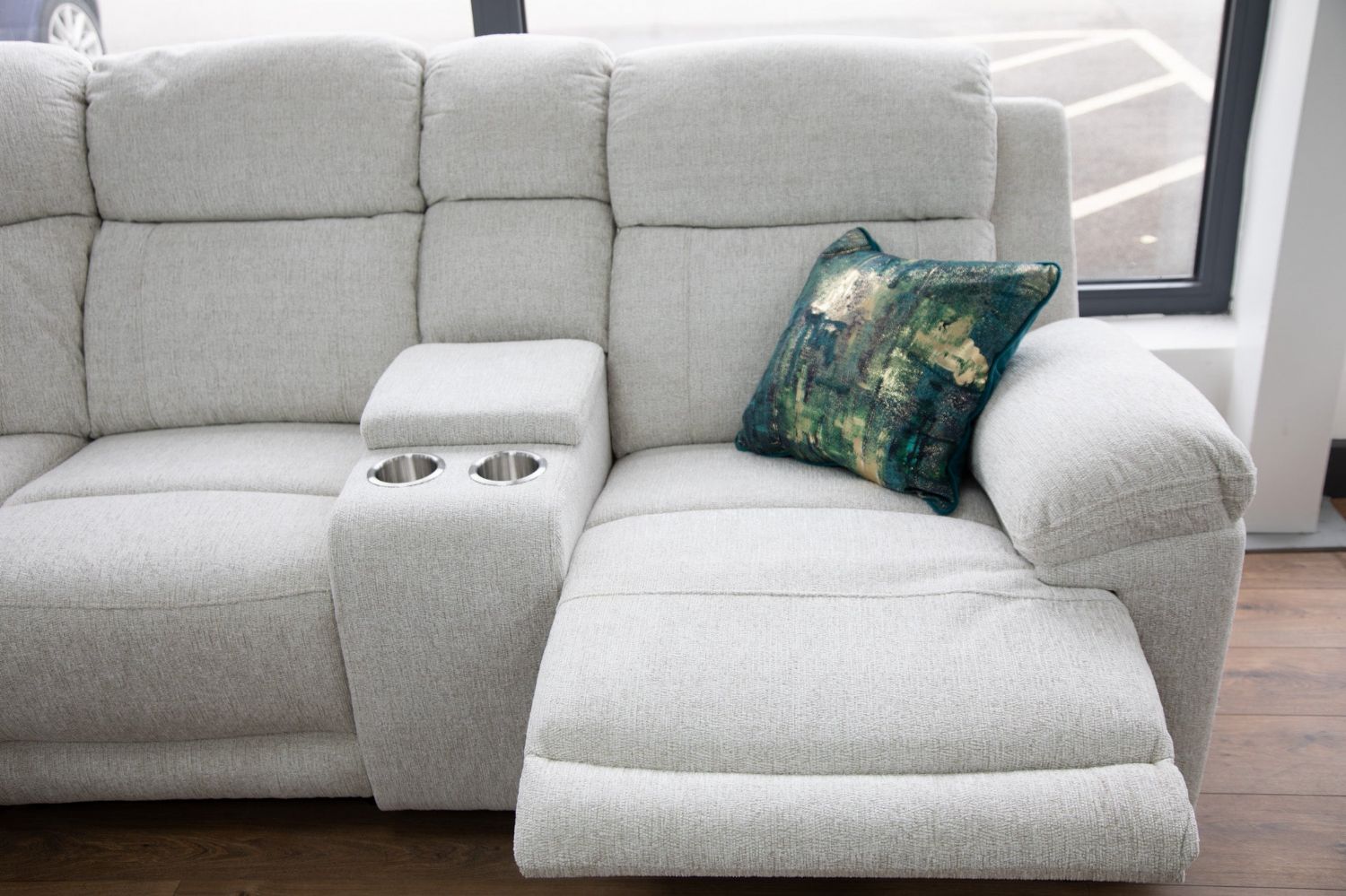 Beige Fabric Large Electric Power Recliner Corner Sofa