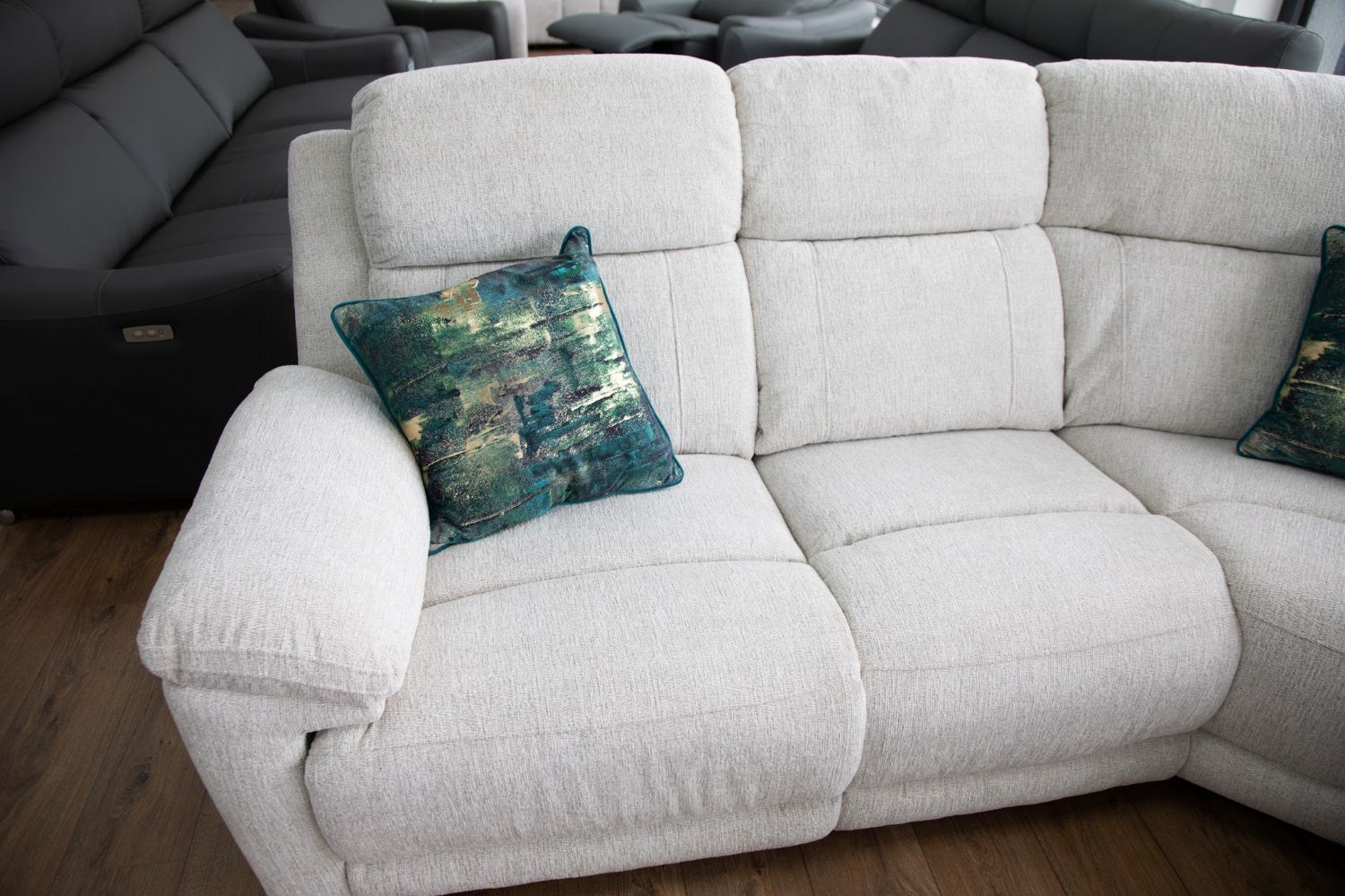 Beige Fabric Large Electric Power Recliner Corner Sofa