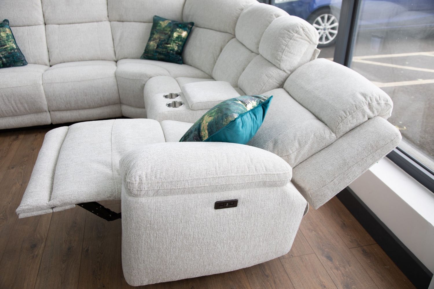 Beige Fabric Large Electric Power Recliner Corner Sofa