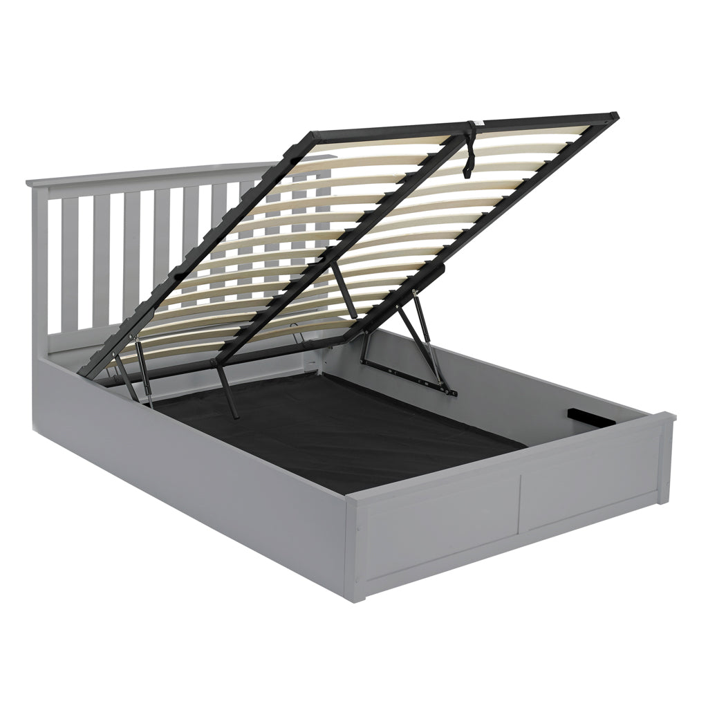 Grey Ottoman 5ft King Size Bed with Slatted Headboard and Lift Up Storage