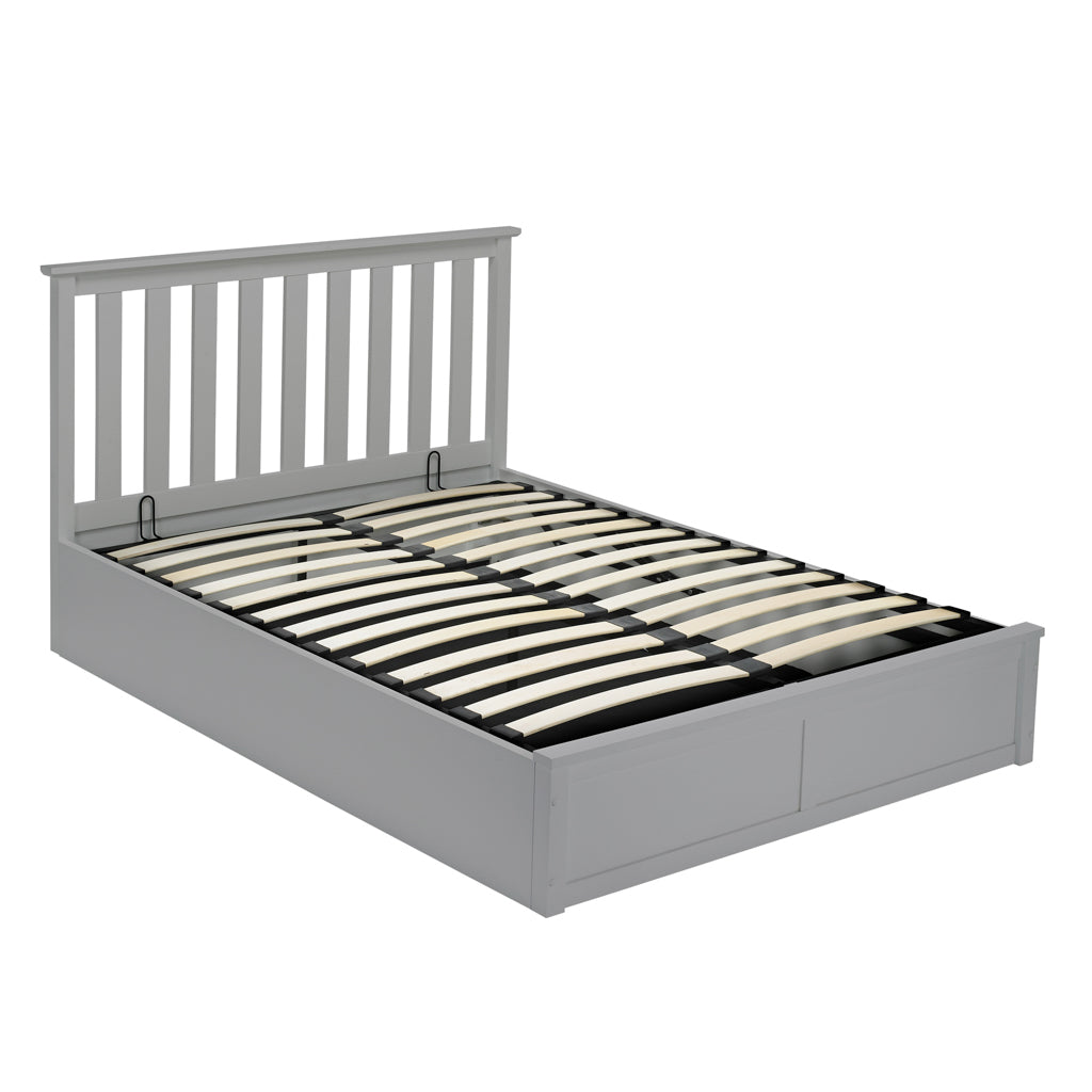 Grey Ottoman 5ft King Size Bed with Slatted Headboard and Lift Up Storage