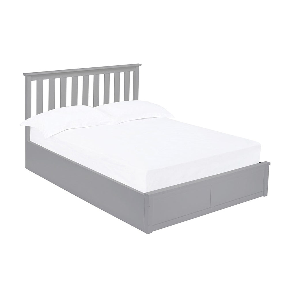 Grey Ottoman 5ft King Size Bed with Slatted Headboard and Lift Up Storage