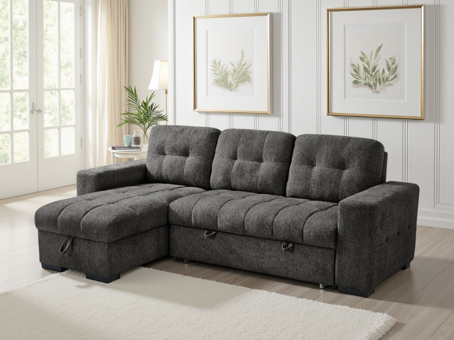 Grey Fabric Universal Corner Chaise Sofabed