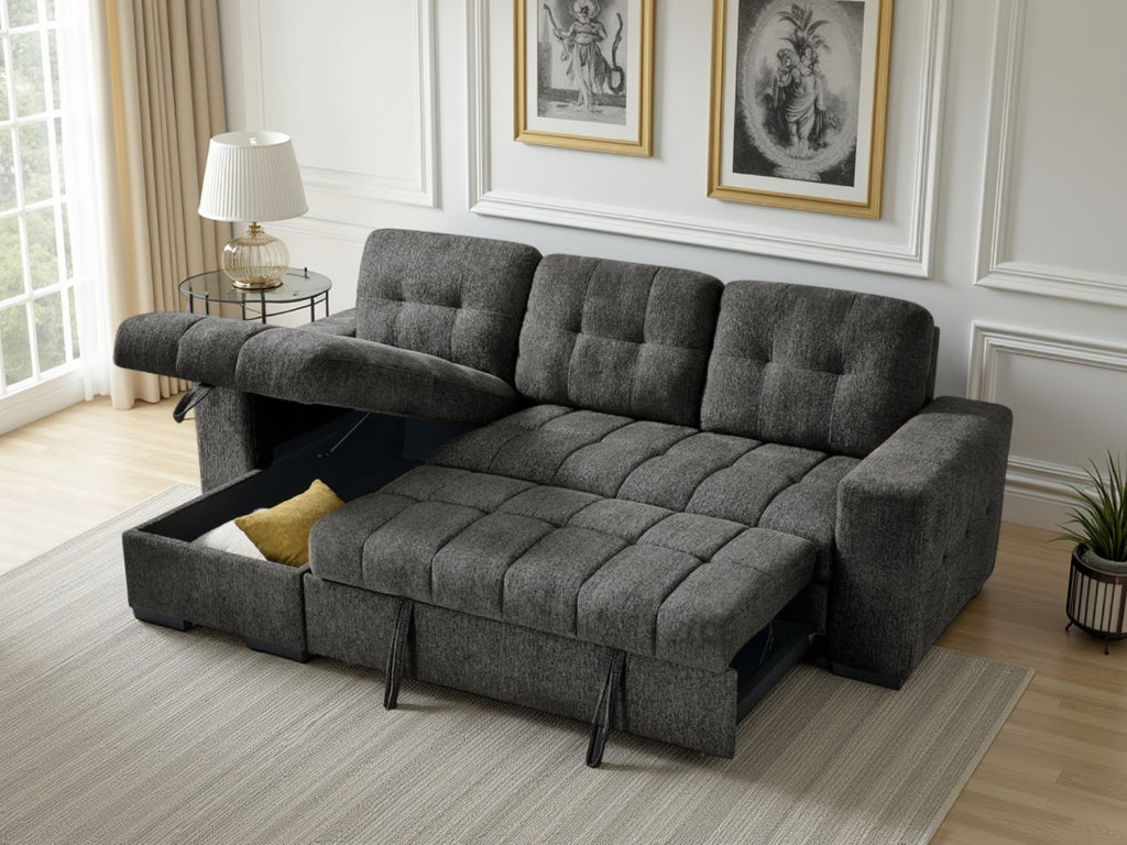 Grey Fabric Universal Corner Chaise Sofabed