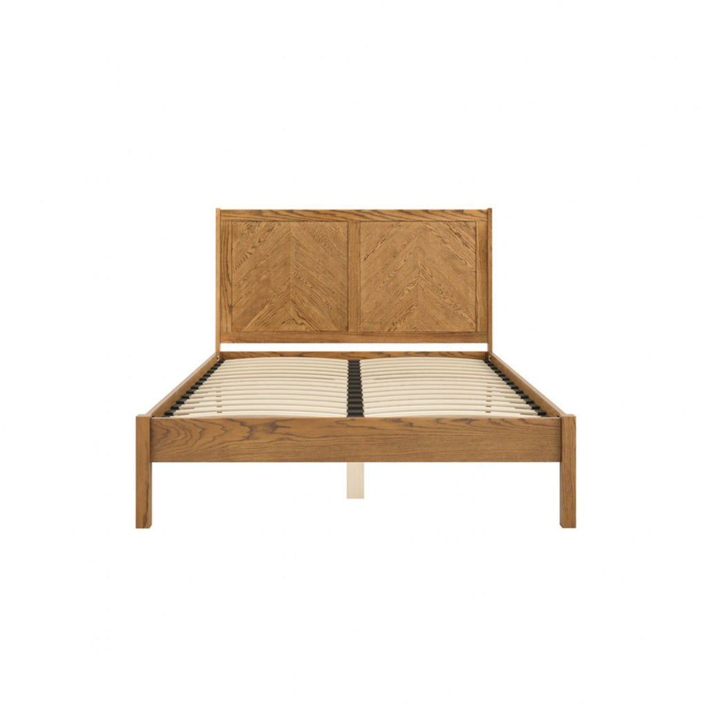 Brown Wood 4ft6 Double Bed Frame with Chevron Headboard