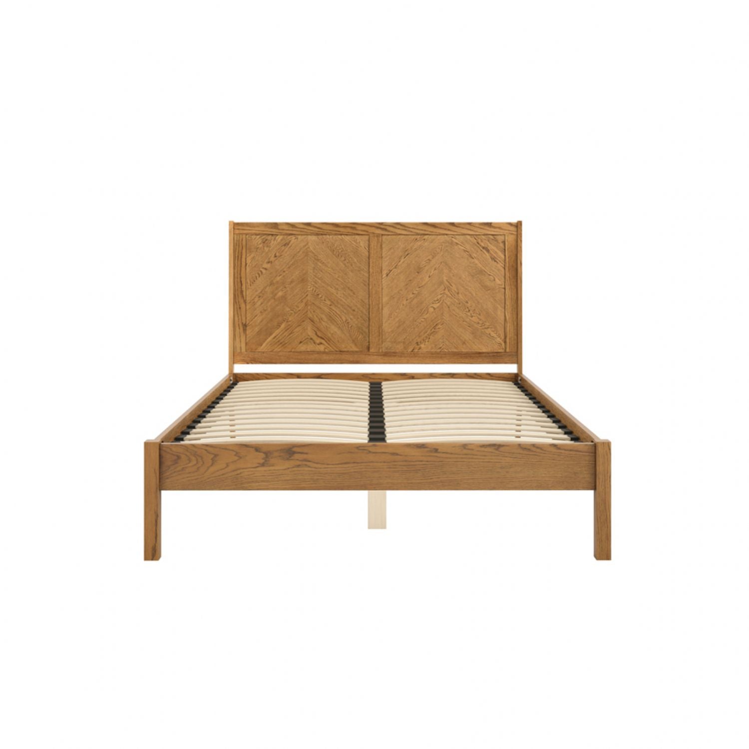 Brown Wood 4ft6 Double Bed Frame with Chevron Headboard