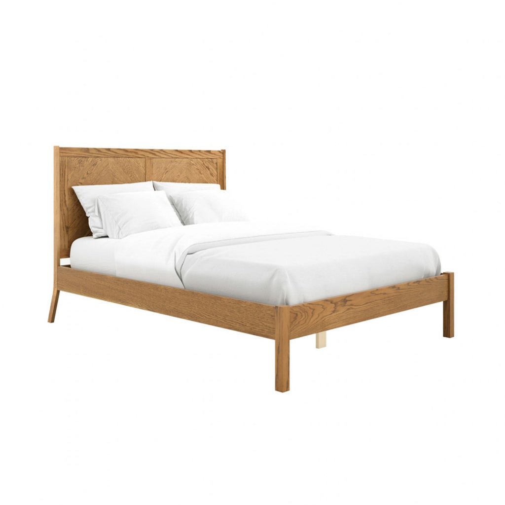 Brown Wood 4ft6 Double Bed Frame with Chevron Headboard
