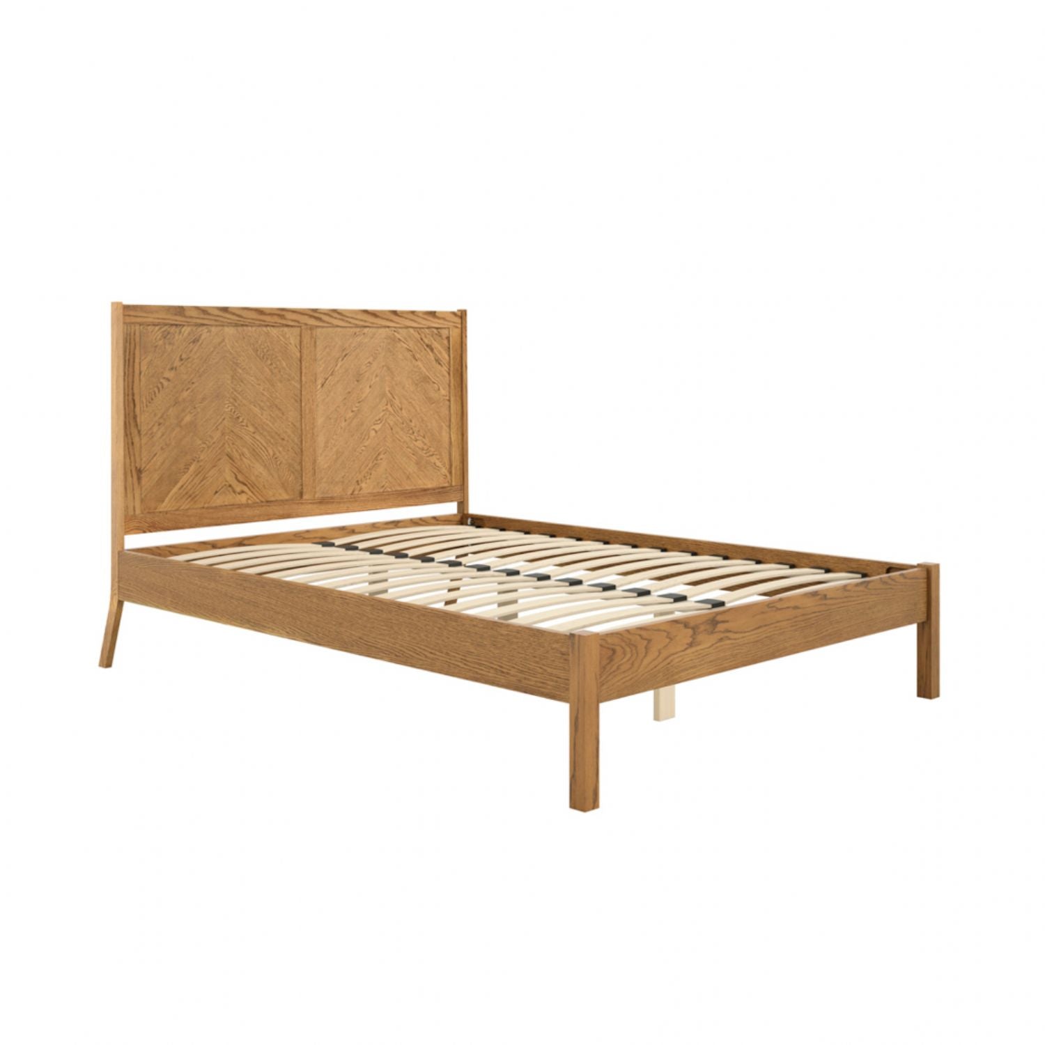 Brown Wood 4ft6 Double Bed Frame with Chevron Headboard