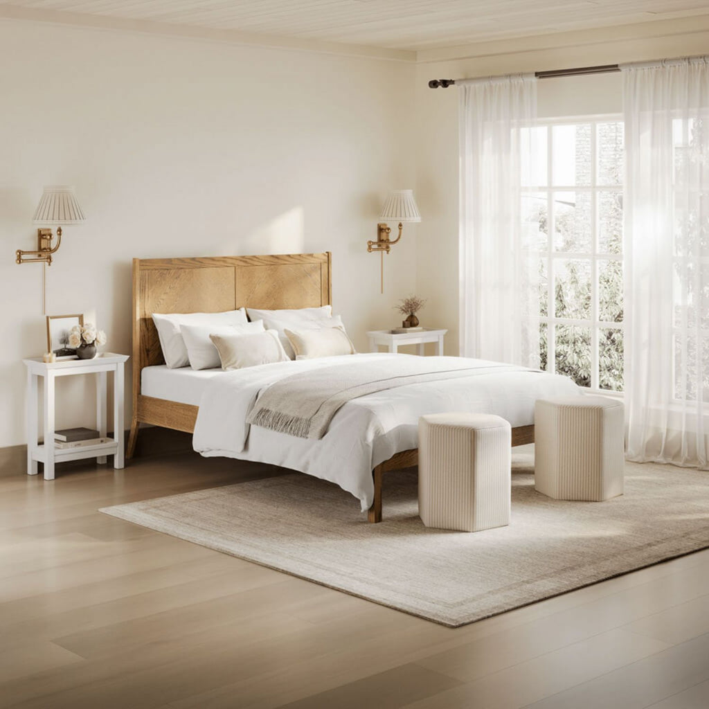 Brown Wood 5ft King Size Bed Frame with Chevron Headboard