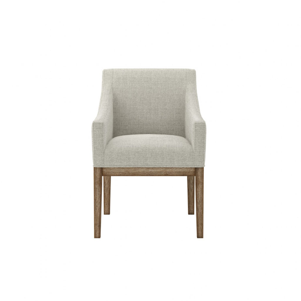 Bisque Linen Dining Chair with Wood Frame and Arms