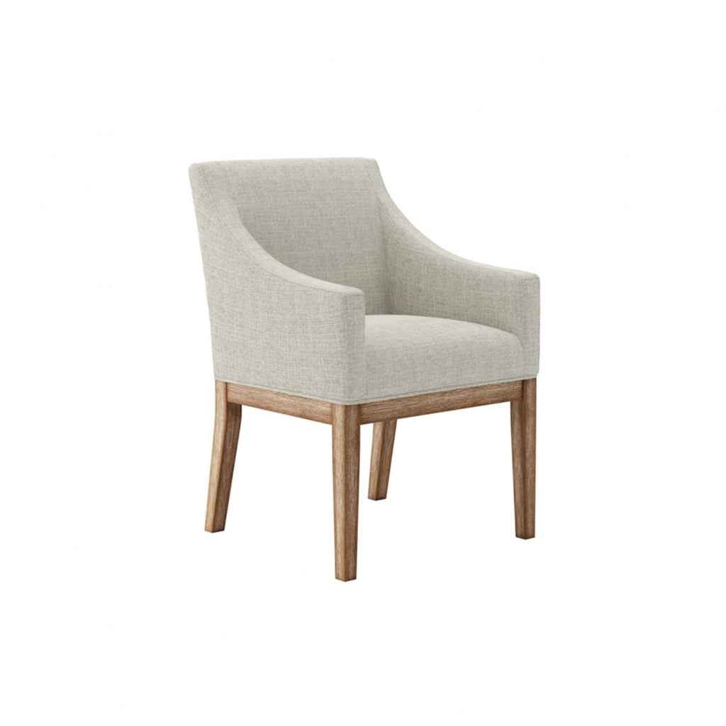 Bisque Linen Dining Chair with Wood Frame and Arms