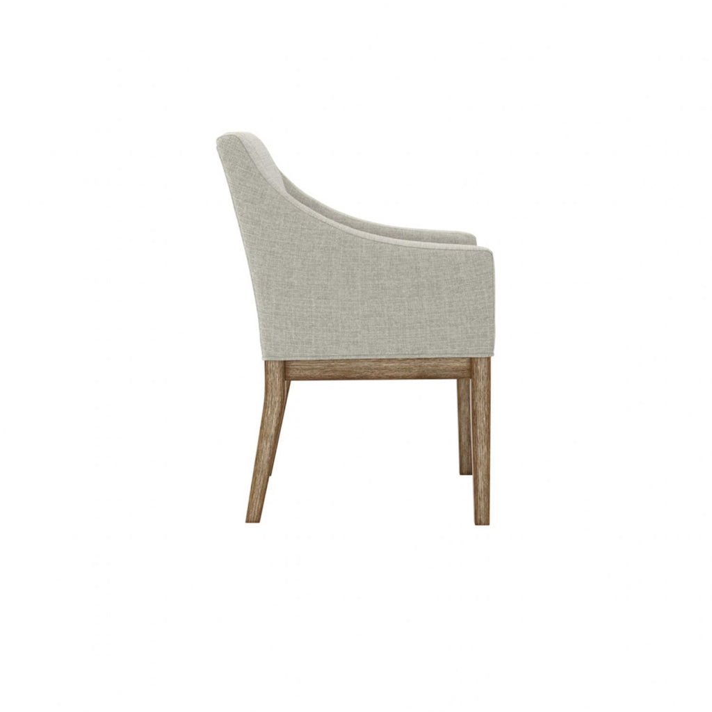 Bisque Linen Dining Chair with Wood Frame and Arms